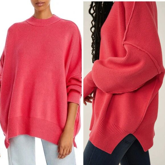 Free People Easy Street Slouchy Tunic Sweater Top Strawberry Spritz - Picture 2 of 14